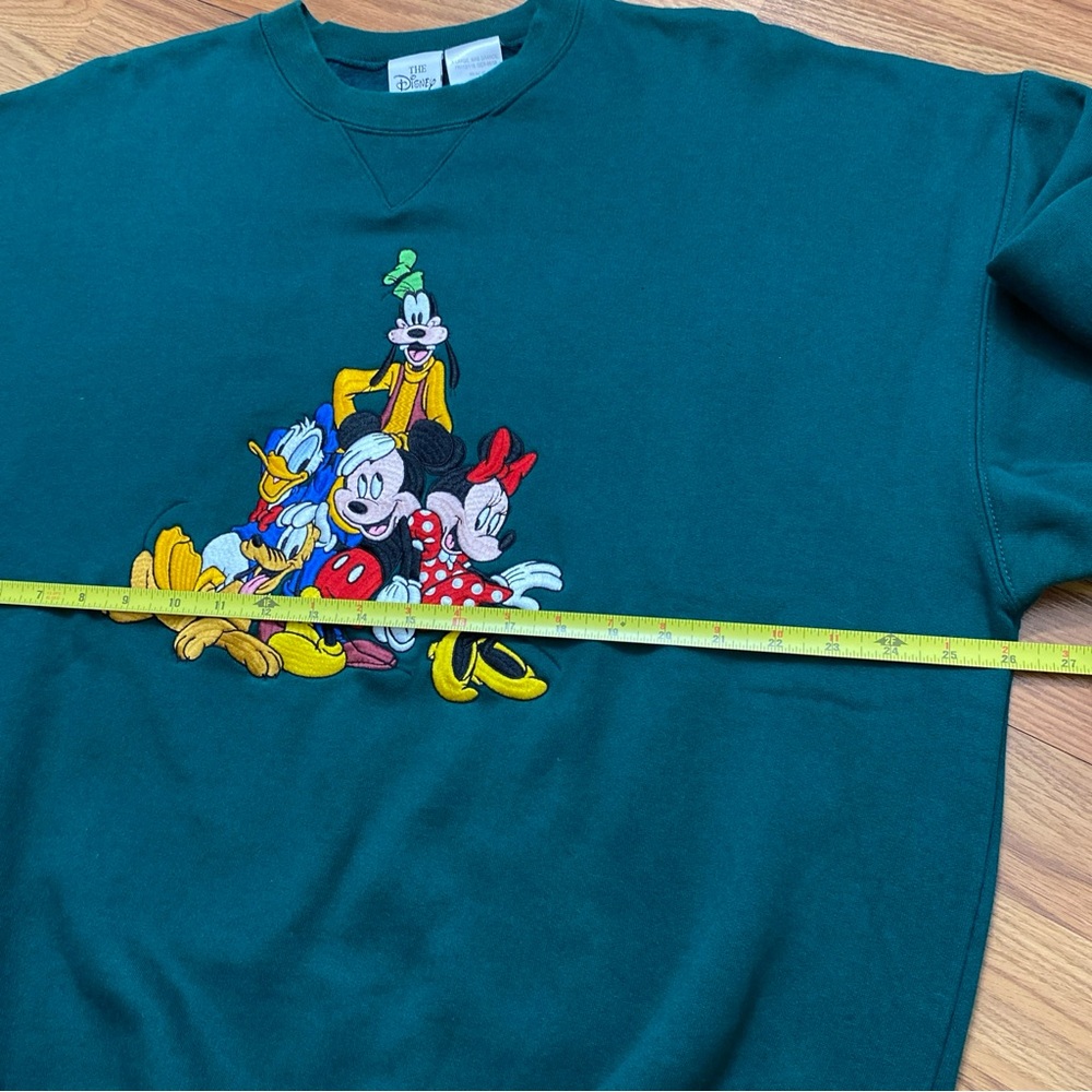 Vintage Disney Green Sweatshirt Size XL Embroidered Mickey Goofy Minnie Pluto - Picture 6 of 7